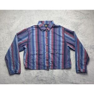 Lee Women's Long Sleeve Button Down Semi-Crop Blue Purple Red Size Large